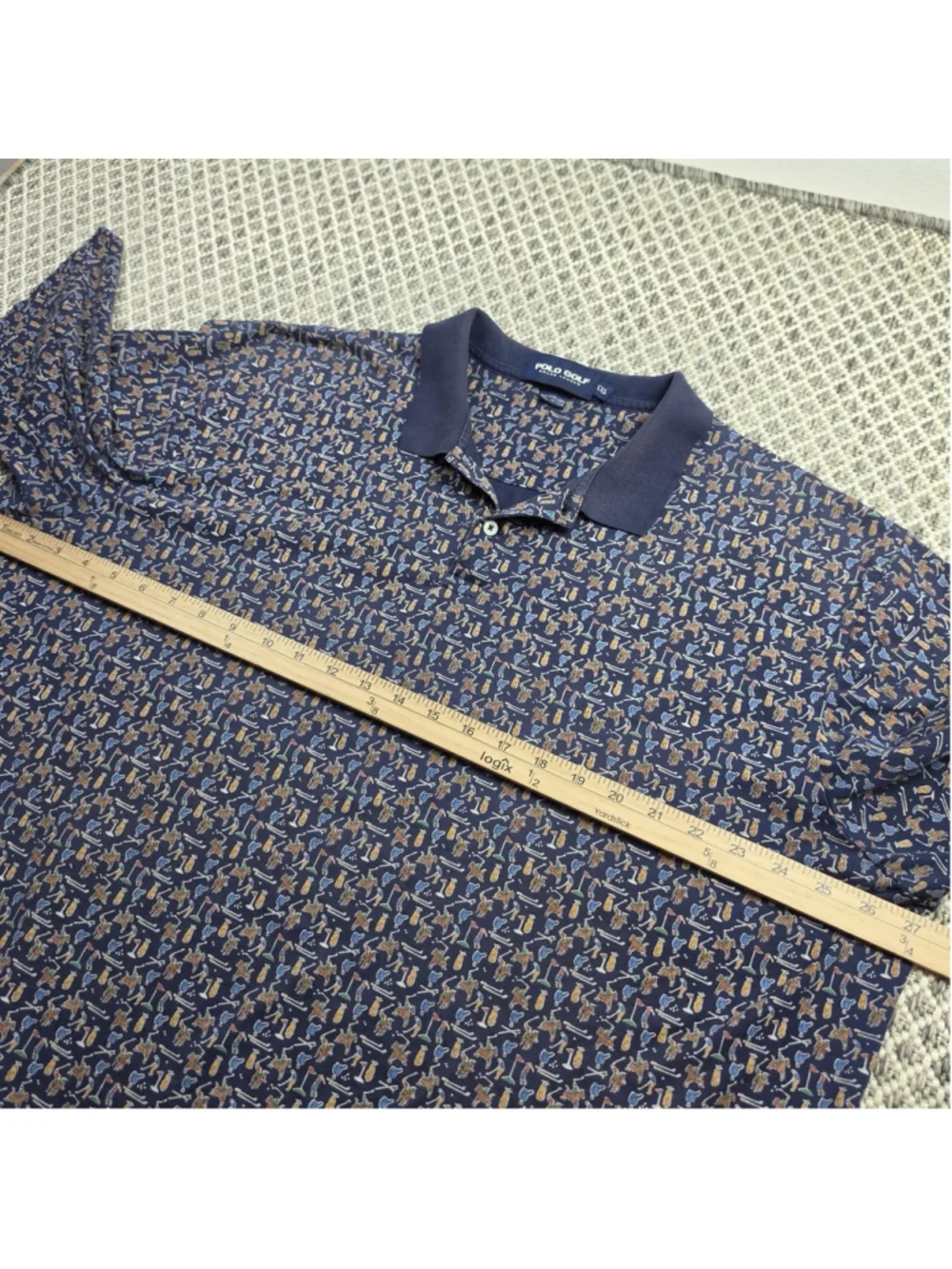 Vintage Polo Golf Ralph Lauren Mens XXL Navy Golf Polo All Over Print Cotton